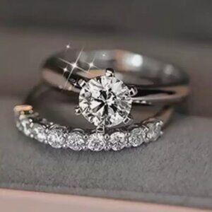 1CT Sz 6.5 Forever Setting Engagement Rings Set in Silver Color Diameter: 16.9mm